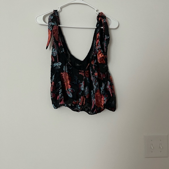 Free People Black and Red Floral Mesh Blouse Size S - Picture 2 of 5